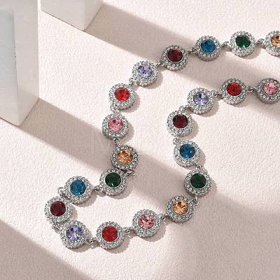 304 Stainless Steel Full Rhinestone Flat Round Link Chain Necklaces for Women SA-CBABBEA-02P-02-1