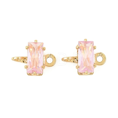 Brass Pave Cubic Zirconia Rectangle Connector Charms KK-P347-06G-02-1