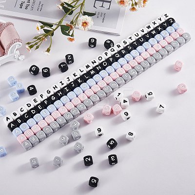 108 Pcs White Cube Silicone Beads Letter Number Square Dice Alphabet Beads with 2mm Hole Spacer Loose Letter Beads for Bracelet Necklace Jewelry Making JX438B-1