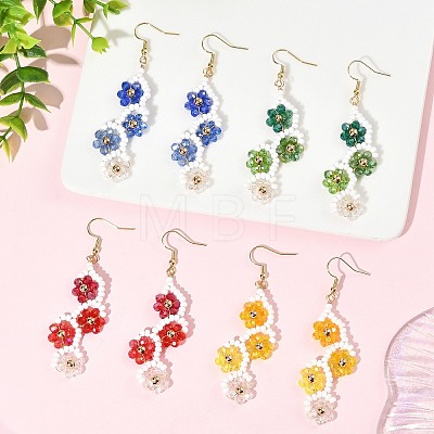 Flower Glass Seed Beaded Dangle Earrings EJEW-MZ00775-1