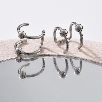 304 Stainless Steel 2 Line Round Clip on Nose Rings AJEW-A062-02P-1