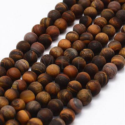 Frosted Natural Tiger Eye Beads Strands G-F364-18-8mm-1