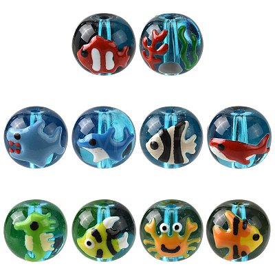10Pcs 10 Styles Ocean Theme Handmade Glass Enamel Beads LAMP-FS0001-81-1