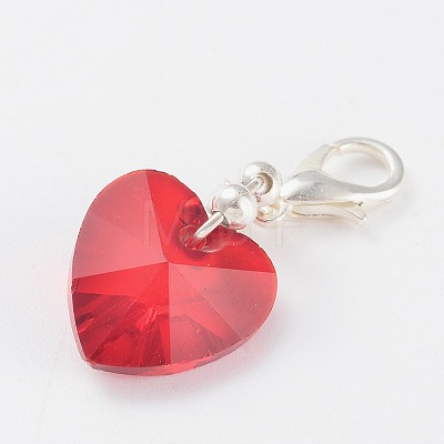 Heart Glass Pendants with Silver Color Plated Brass Lobster Claw Clasps HJEW-JM00176-1