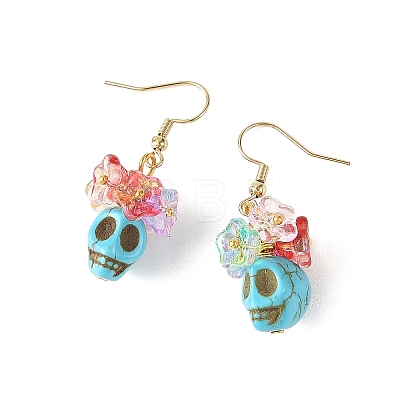 Glass & Synthetic Turquoise Beads Dangle Earrings EJEW-JE07452-1