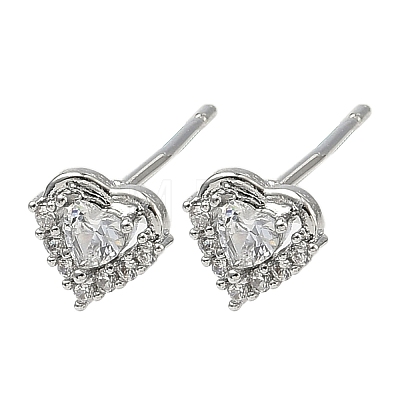 Brass Micro Pave Clear Cubic Zirconia Stud Earrings for Women EJEW-F403-04P-1