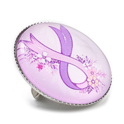 Breast Cancer Awareness Ribbon Glass Brooches JEWB-L019-01H-1