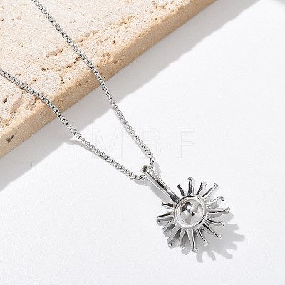 304 Stainless Steel Sunflower Pendant Box Chain Necklaces for Women NJEW-R011-01P-1