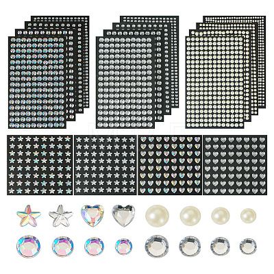 16 Sheets 4104Pcs Acrylic Imitation Pearl Stickers and Acrylic Rhinestone Gems Stickers DIY-TA0004-56-1