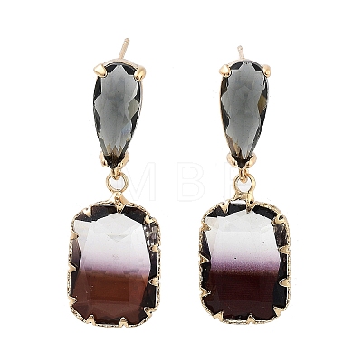 Glass Teardrop & Rectangle Dangle Stud Earrings EJEW-Q800-37KCG-1