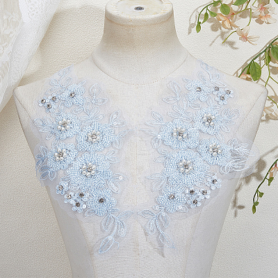 1Pair Flower Shape Polyester & Sequin Embroidery Cloth Iron On Patches DIY-CY0003-82A-1