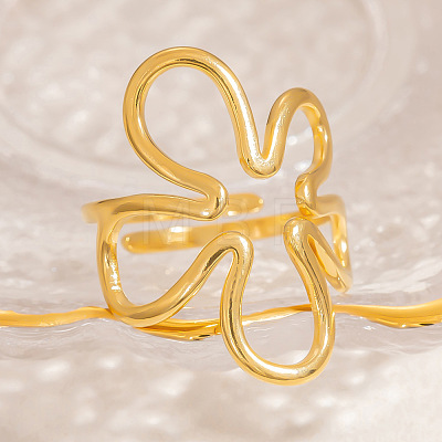 Flower 304 Stainless Steel Finger Rings for Women RJEW-M103-03G-1