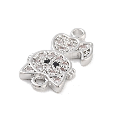 Brass Pave Clear & Black Cubic Zirconia Pet Kitten Connector Charms KK-Z061-01P-01-1