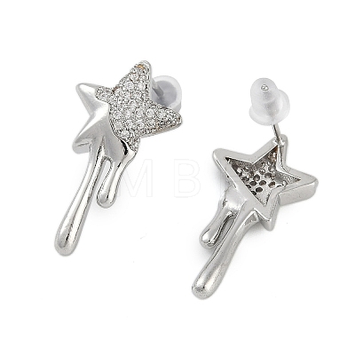 Brass Clear Cubic Zirconia Stud Earrings for Women EJEW-D280-03P-02-1