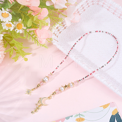 1Pc Alloy & Resin & Glass Seed Bead & Rhinestone Moon Star Beaded Chain Bookmarks AJEW-BM0001-40-1