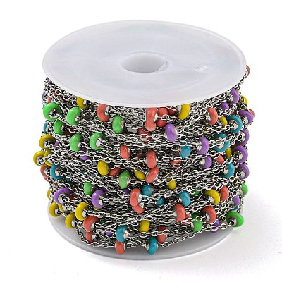 304 Stainless Steel Enamel Link Chains AJEW-Z028-09P-09-1