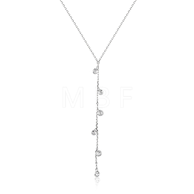 Rhodium Plated 925 Sterling Silver with Clear Cubic Zirconia Lariat Necklaces for Women AM0102-1