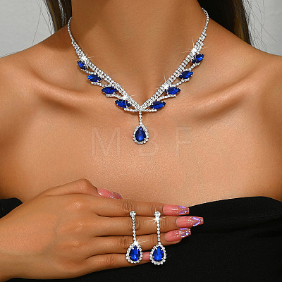 Teardrop Alloy Rhinestone Pendant Necklaces & Stud Dangle Earrings Sets FS-WG1DC8E-04-1