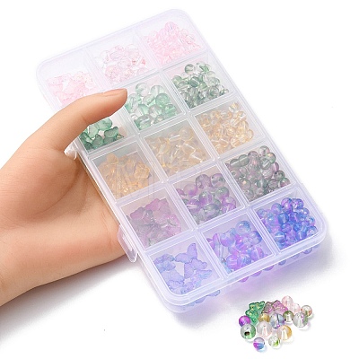 410Pcs 15 Style Transparent Spray Painted Glass Beads GLAA-YW0001-81-1