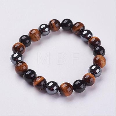 Natural Tiger Eye & Obsidian Beads Stretch Bracelets BJEW-JB02874-1