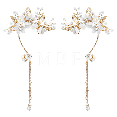 2Pcs 2 Styles Flower Crystal Rhinestone & Plastic Pearl Cuff Earrings EJEW-FH0001-13G-1