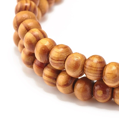 Natural Wood Round Beads Stretch Bracelets Sets BJEW-JB07347-1