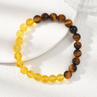 Natural Dyed & Heated Quartz Crystal & Tiger Eye Beads Bracelets BJEW-JB12839-1