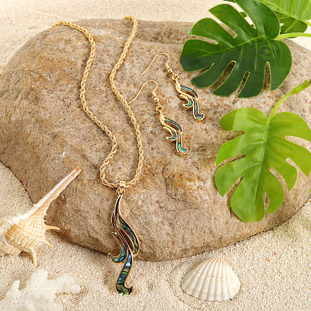 Alloy & Natural Abalone/Paua Shell Pendant Necklaces & Dangle Earrings Sets WGD5CF5-03-1