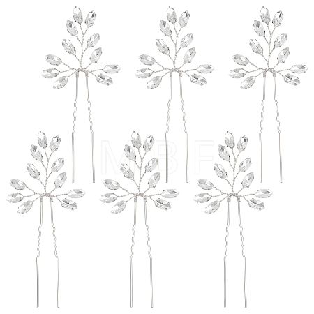 6Pcs Alloy Rhinestone Hair Sticks for Women OHAR-FG0001-08S-1