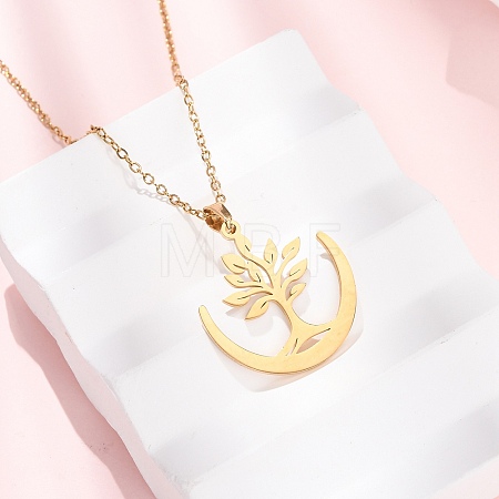 304 Stainless Steel Tree Pendant Cable Chain Necklaces for Men Women NJEW-K308-05D-G-1