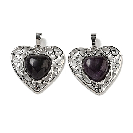 Natural Amethyst Peach Love Heart Pendants G-G158-01N-1