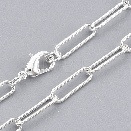 Brass Round Oval Paperclip Chain Necklace Making MAK-S072-05A-S-1