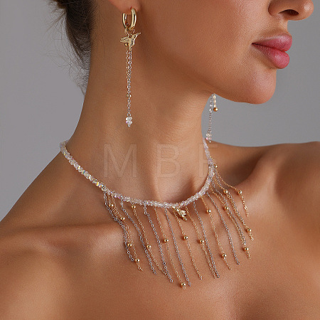 Alloy Bird Pendant Alloy Chain Tassel Glass Beaded Bib Necklaces for Women WG4F352-01-1