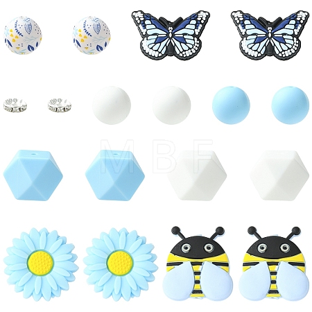 25Pcs 8 Styles Silicone & 15Pcs Iron Grade A Crystal Rhinestone Spacer Beads Findings Kits SIL-YW0002-67A-1