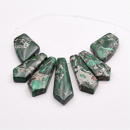 Assembled Silver Line and Malachite Bead Strands G-P297-N01-1