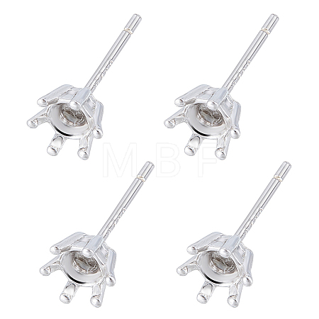 2 Pairs 925 Sterling Silver Stud Earring Settings STER-BC0002-89B-1