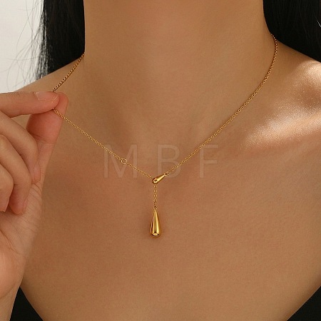 304 Stainless Steel Teardrop Pendant Lariat Necklaces for Women IX0510-1-1