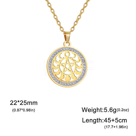 Stainless Steel Crystal Rhinestone Witchcraft Moon Phases Star of David Pendant Necklaces FS-WGE09DF-04-1