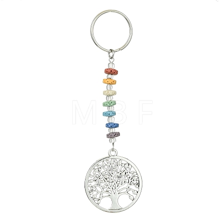 Chakra Natural Lava Rock & Alloy Tree of Life Pendant Keychain KEYC-JKC00644-03-1