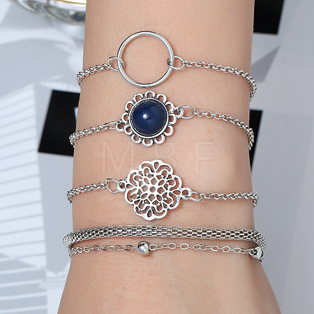 5Pcs 5 Styles Iron Alloy Link Bracelets Set for Women  JJ5494-4-1