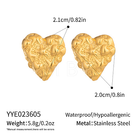 304 Stainless Steel Textured Love Heart Stud Earrings for Women ZO7901-1-1