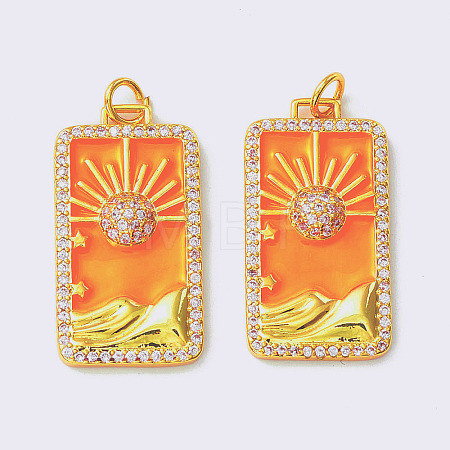 Rack Plating Brass Micro Pave Clear Cubic Zirconia Pendants X-KK-D073-24G-03-1