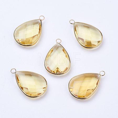 Golden Tone Brass Glass Teardrop Pendants GLAA-M006-A-18G-1