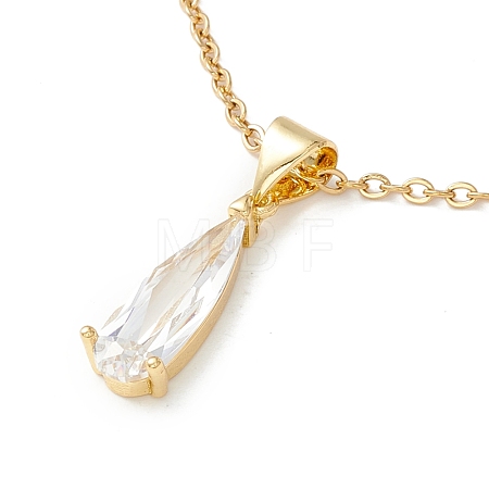 Clear Cubic Zirconia Teardrop Pendant Necklace NJEW-O125-60G-1