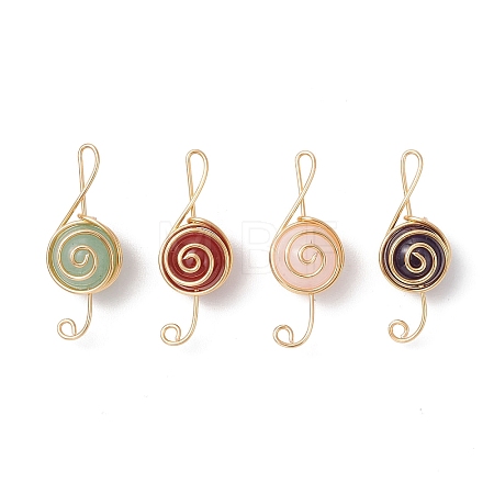 4Pcs 4 Styles Natural Amethyst & Carnelian & Green Aventurine & Rose Quartz Round Copper Wire Wrapped Pendants PALLOY-TA00248-01-1