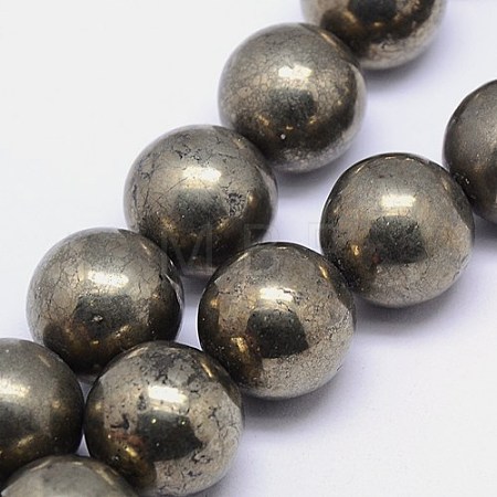 Natural Pyrite Beads Strands G-L031-14mm-01-1