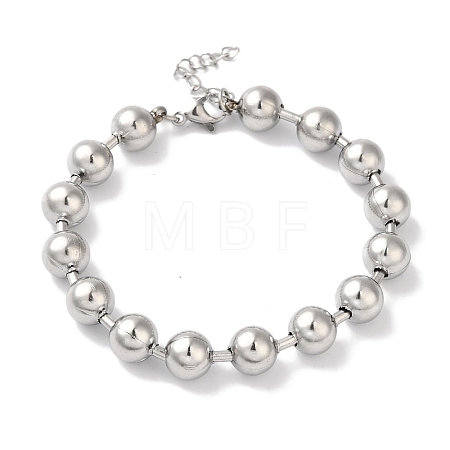 Non-Tarnish 304 Stainless Steel Beads Ball Chain Bracelets for Women BJEW-B092-01B-P-1