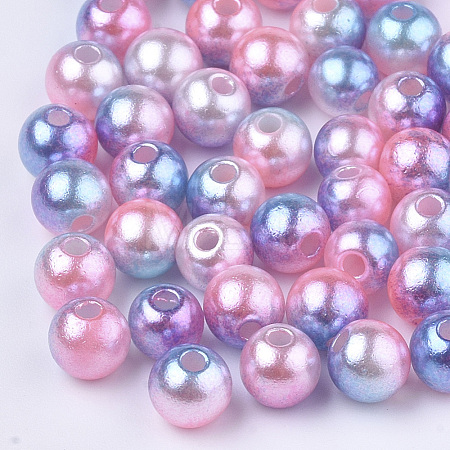 Rainbow ABS Plastic Imitation Pearl Beads OACR-Q174-10mm-13-1