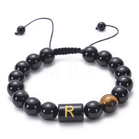 Natural Black Agate & Tiger Eye Round Beaded Adjustable Bracelets HL8029-18-1