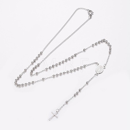 Non-Tarnish 304 Stainless Steel Rosary Bead Necklaces NJEW-I205-14P-1